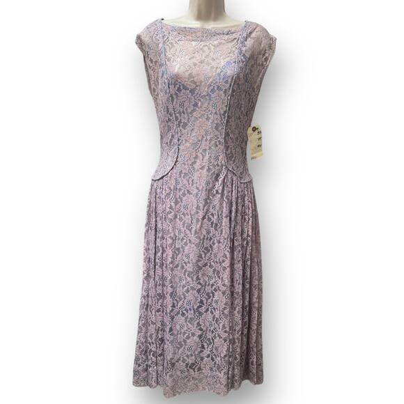 1940’s Lilac Lace Party Dress Sheer Size Small Flapper Evening Gown Vintage Deco - Picture 2 of 15